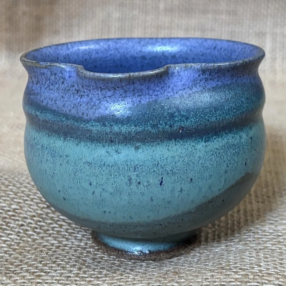 Signed Blue Green Art Pottery Creamer Bolbous Coastal Grandma Fairy Core Boho